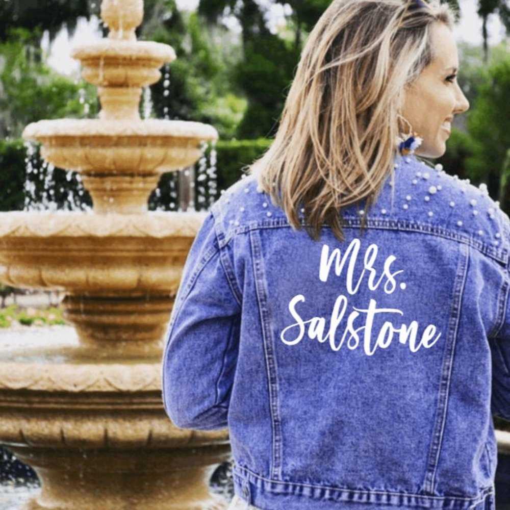 PERSONALIZED Statement Pearl Denim Bridal Jacket